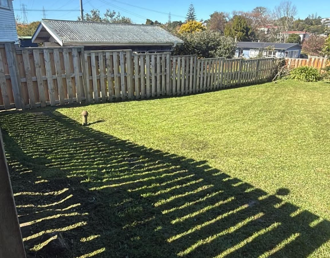 Freshly mown backyard lawn maintained by Tauwhare Lawn Care Services